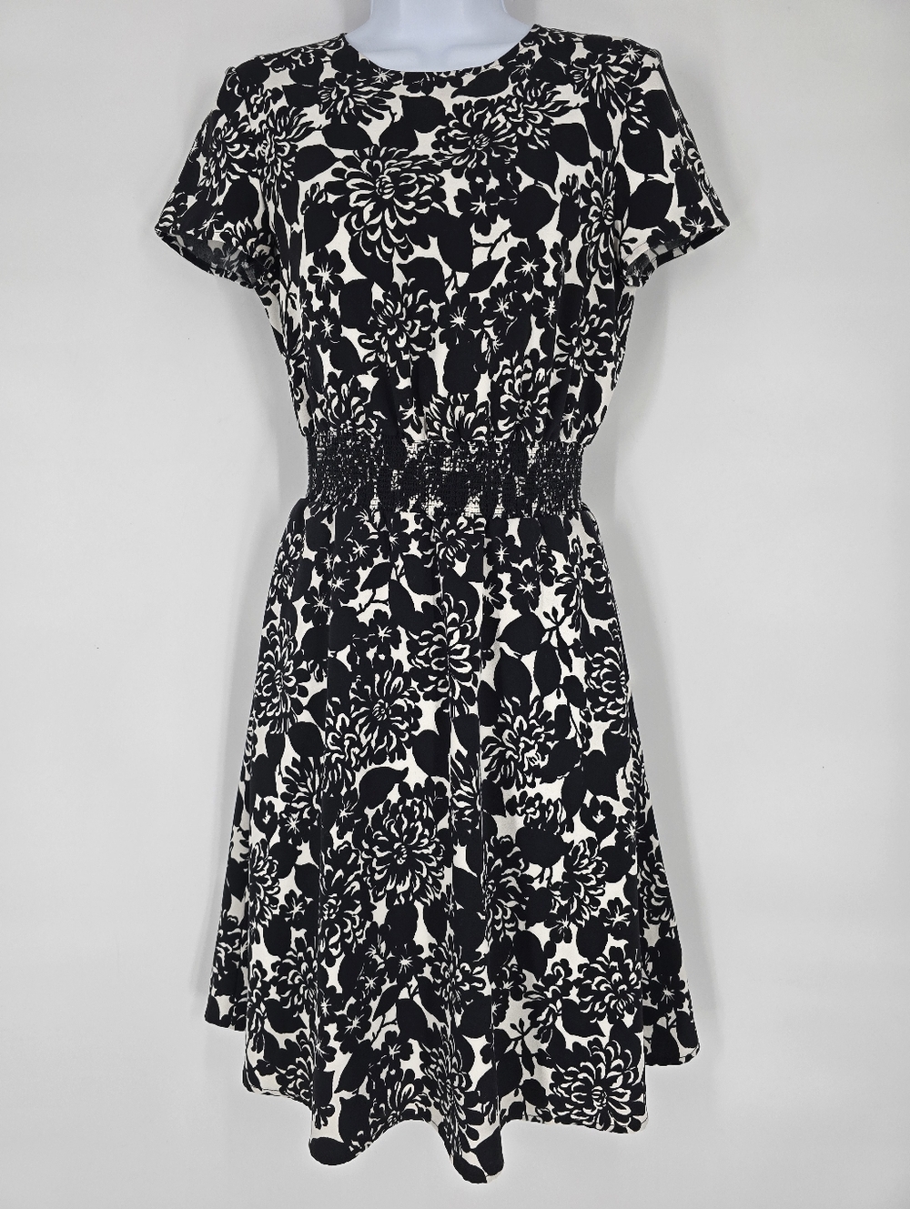 Brooks Brothers Floral Smocked Waist Black White Dress Size 2